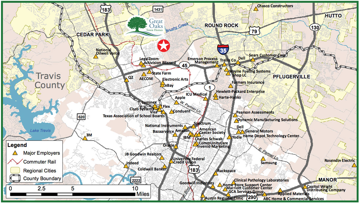 Map of Major Employers in Austin